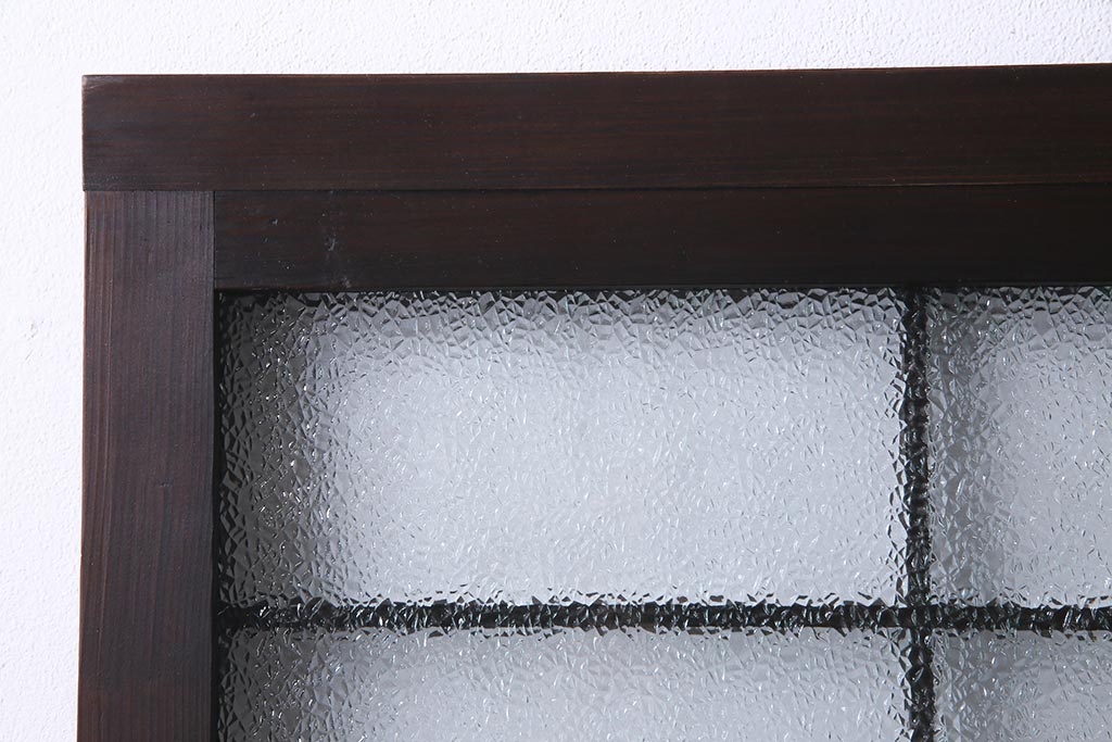 アンティーク建具　腰板ケヤキ材　ダイヤガラス入り　珍しい桟のデザインのガラス戸2枚セット(引き戸、建具)(R-038209)