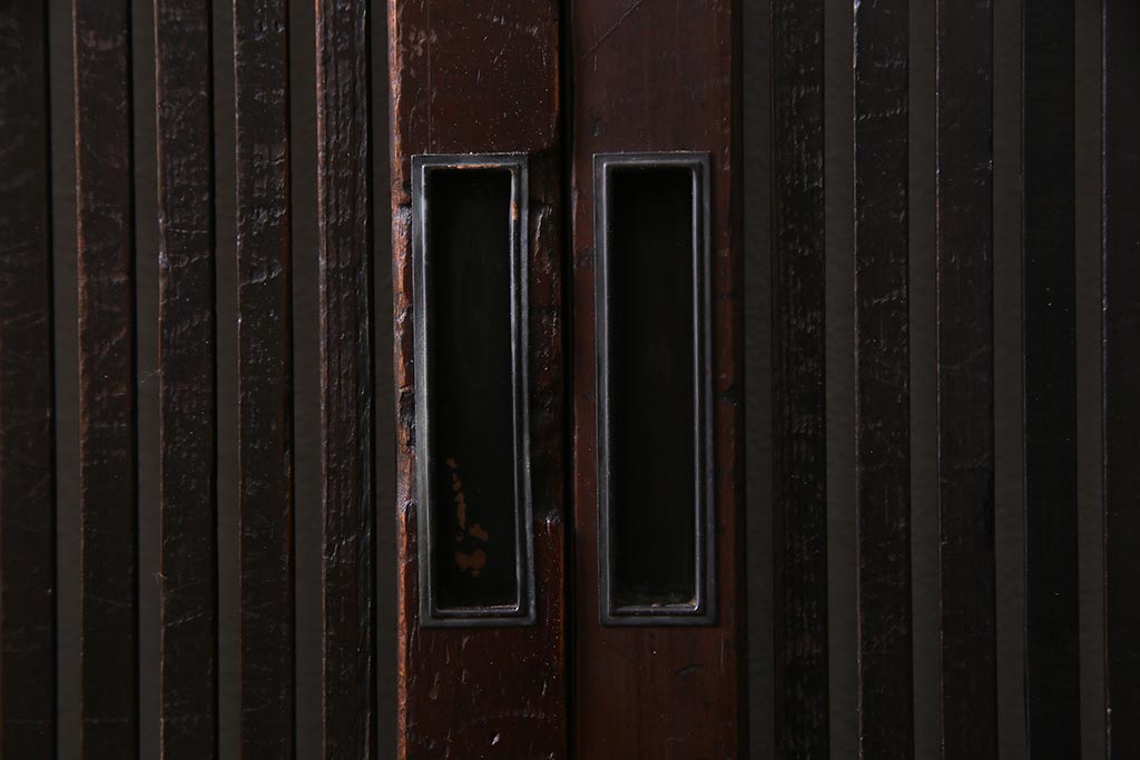アンティーク建具　明治期　味わいのある木肌が魅力の格子戸2枚セット(引き戸、建具)(R-038212)