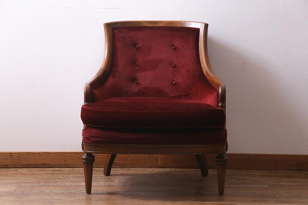 中古　DREXEL HERITAGE(ドレクセルヘリテイジ)　Upholstery(アップホルスタリー)　クラシカルな雰囲気漂うローバックチェア(1人掛けソファ、アームソファ)(定価約45万円)(R-038215)