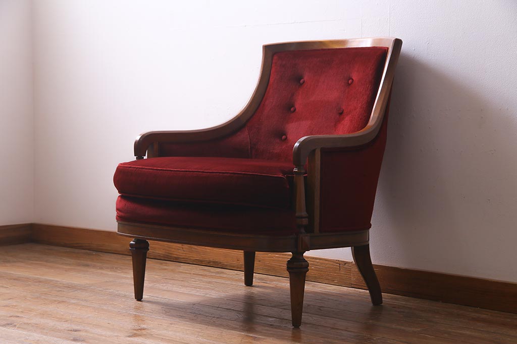 中古　DREXEL HERITAGE(ドレクセルヘリテイジ)　Upholstery(アップホルスタリー)　クラシカルな雰囲気漂うローバックチェア(1人掛けソファ、アームソファ)(定価約45万円)(R-038215)