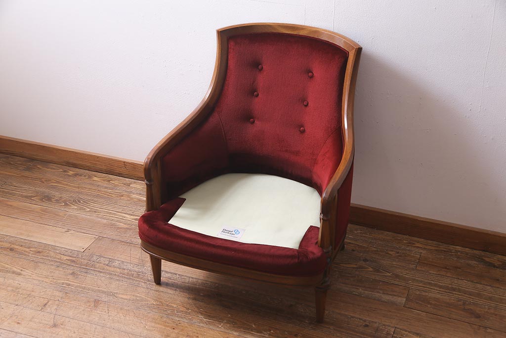 中古　DREXEL HERITAGE(ドレクセルヘリテイジ)　Upholstery(アップホルスタリー)　クラシカルな雰囲気漂うローバックチェア(1人掛けソファ、アームソファ)(定価約45万円)(R-038215)