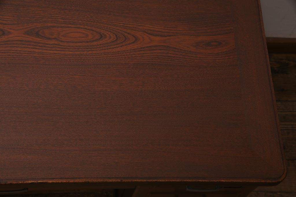 アンティーク家具　和製アンティーク　総ケヤキ材　レトロな雰囲気漂う両袖デスク(両袖机、在宅ワーク、在宅用ワークデスク)(R-038235)