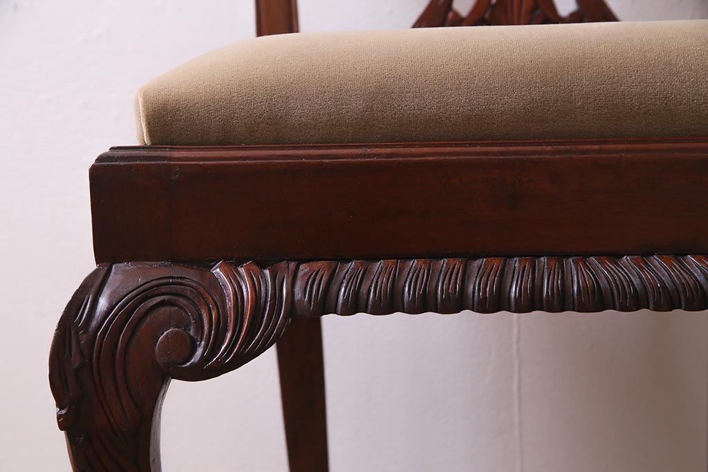 アンティーク家具　フランス　マホガニー材　繊細な彫りが上品な猫脚チェア(ダイニングチェア、椅子)(R-038246)