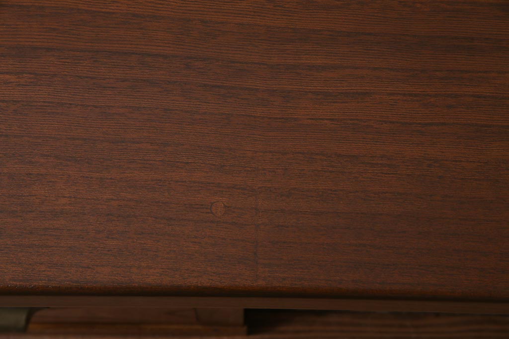 ビンテージ家具　和製ビンテージ　総くるみ無垢材　天板一枚板　杢目が美しい文机(両袖机、机、座卓)(R-038249)