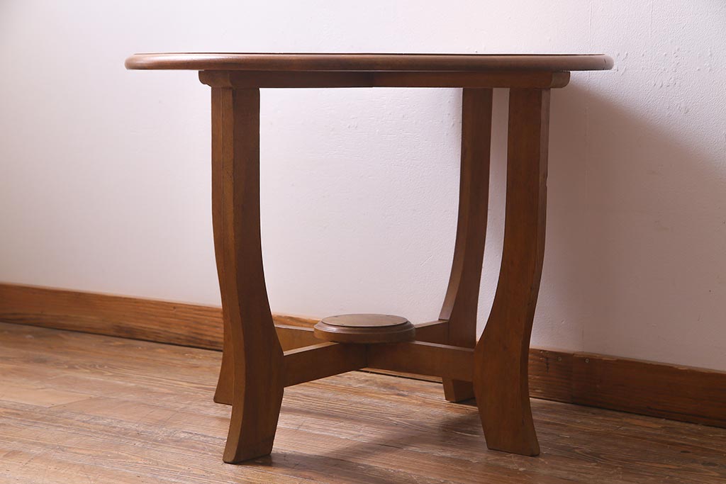 アンティーク家具　ナラ材　レトロなラウンドテーブル(コーヒーテーブル、カフェテーブル)(R-038250)