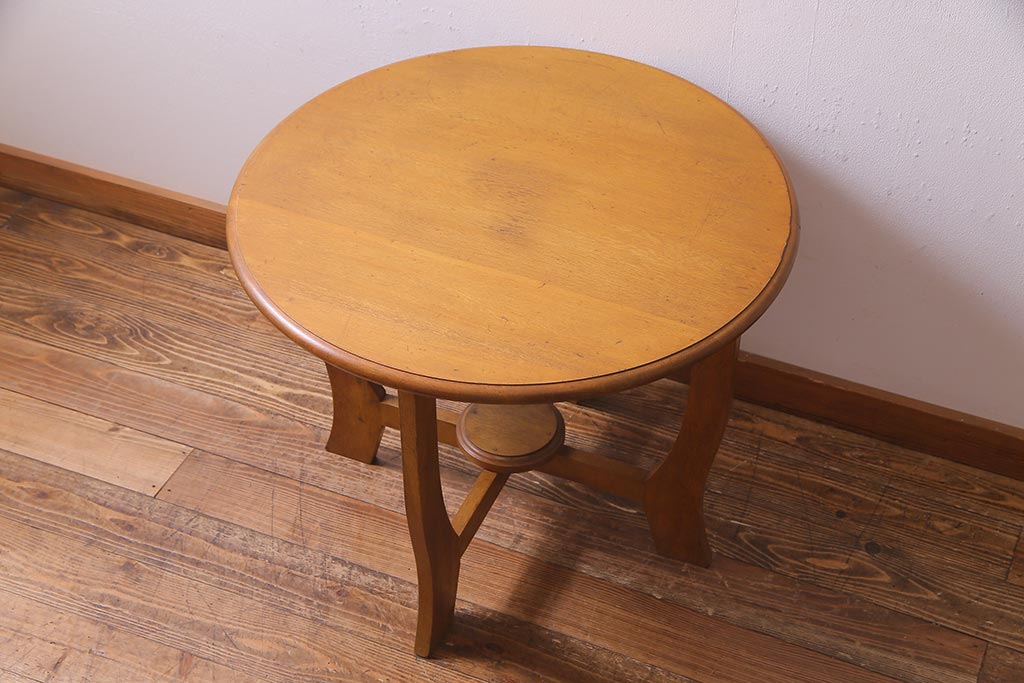アンティーク家具　ナラ材　レトロなラウンドテーブル(コーヒーテーブル、カフェテーブル)(R-038250)