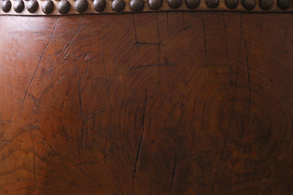 和楽器　2尺4寸　欅(ケヤキ)　古い刳り貫き太鼓・太鼓台付き(くり貫き太鼓、和太鼓)(R-038269)