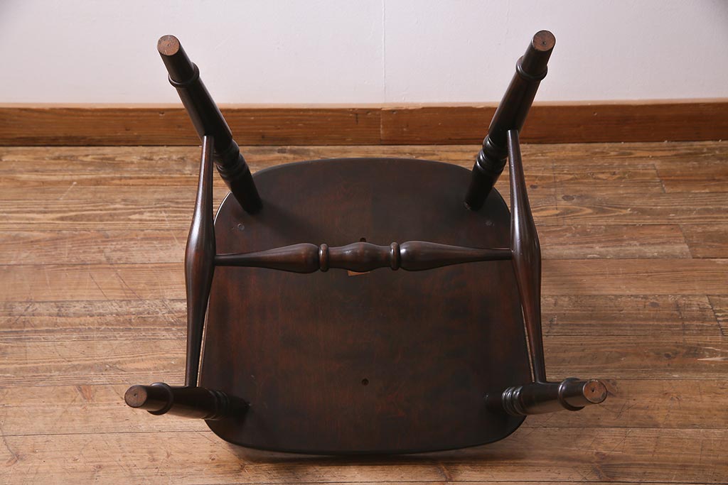 中古　北海道民芸家具　オックスボーチェア　シックな佇まいのダイニングチェア(板座チェア、椅子)(R-038271)