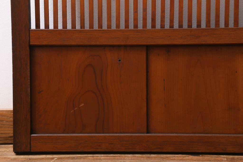 アンティーク建具　和製アンティーク　昭和中期　モールガラス入り　味わい深い木味が魅力の格子戸2枚セット(引き戸、建具)(R-038278)