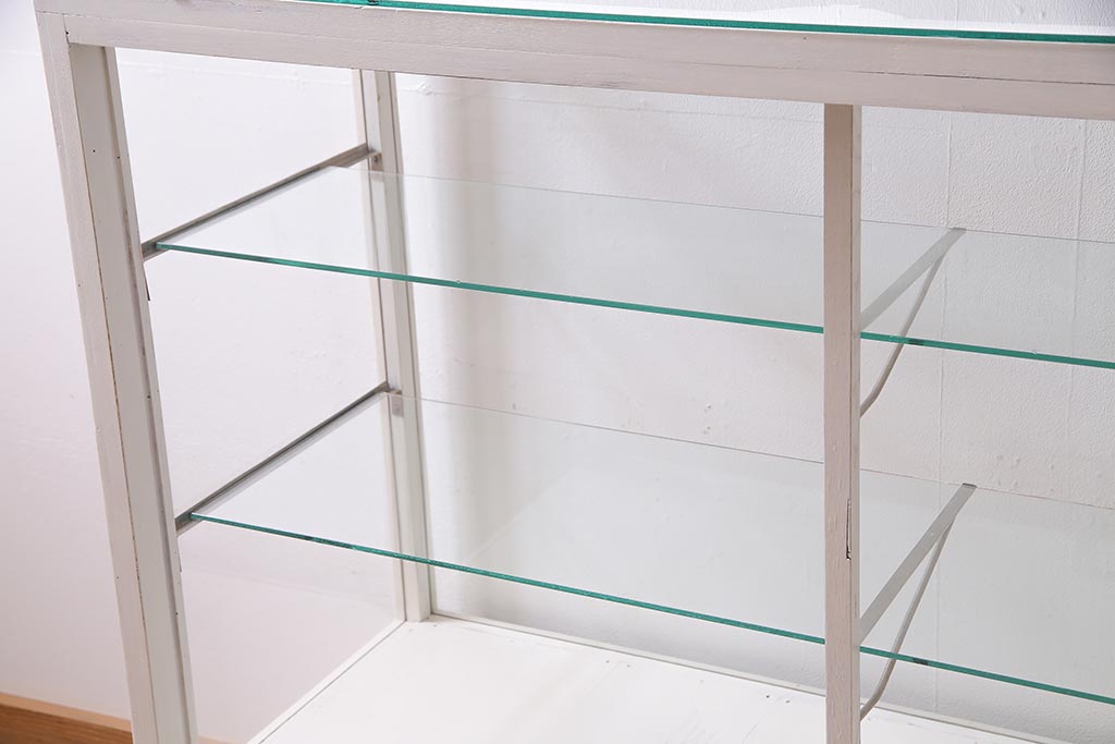 アンティーク家具　ペイント家具　脚付リメイク　空間を明るく彩るガラスケース(陳列棚、ショーケース、飾り棚)(R-038292)