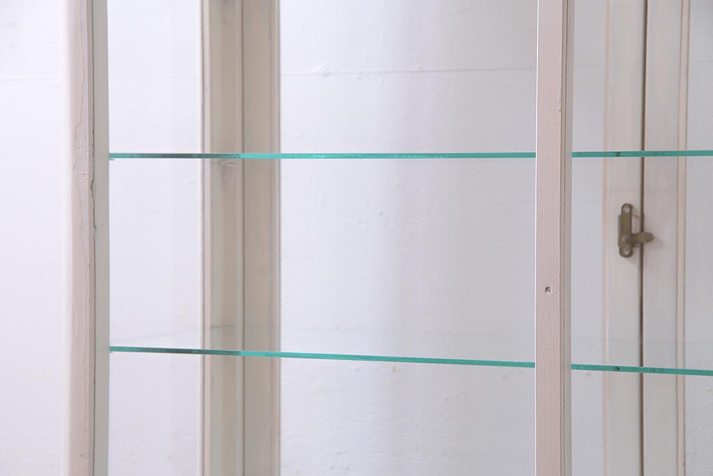 ペイント家具　和製アンティーク　昭和初期　淡いカラーがお洒落なガラスケース(ショーケース、陳列棚、飾り棚)(R-038307)