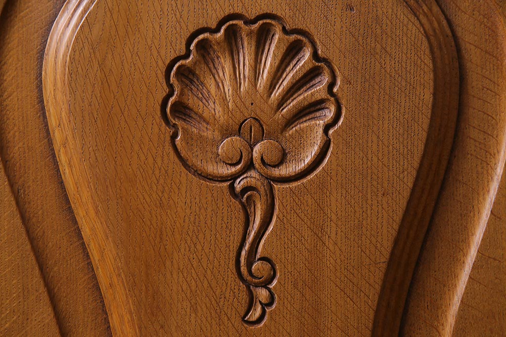 アンティーク家具　フランスアンティーク　オーク材　ロカイユ装飾が魅力的な木製ベッドフレーム(R-038315)