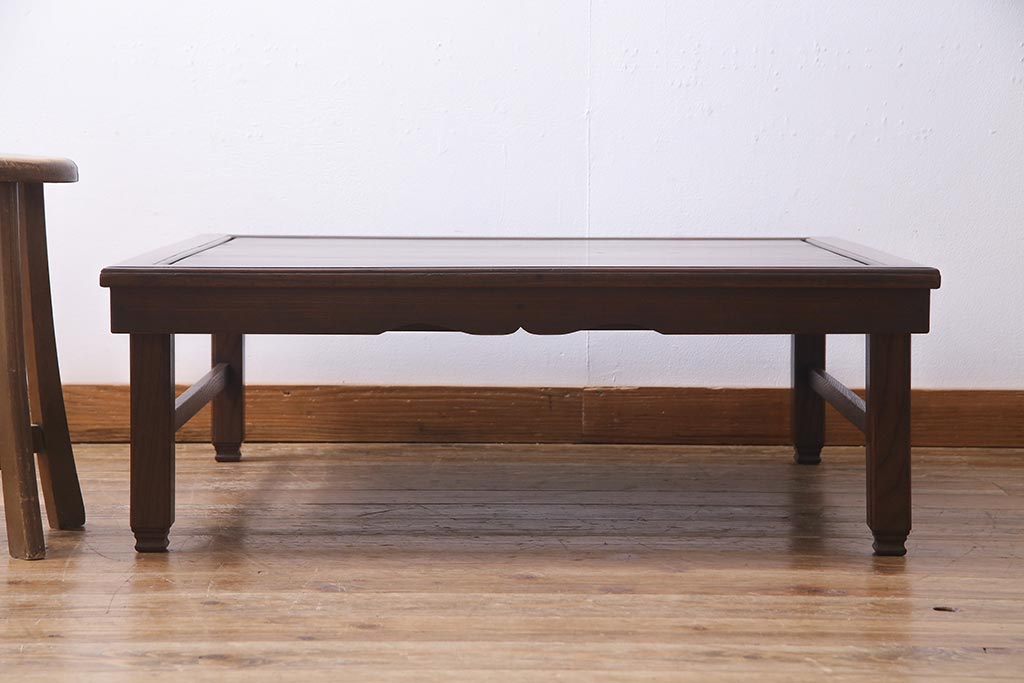 アンティーク家具　大正昭和初期　総ケヤキ一枚板　上品な佇まいが魅力の角ちゃぶ台(折りたたみテーブル、座卓、ローテーブル)(R-038340)