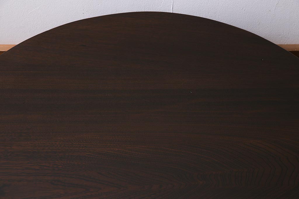 アンティーク家具　昭和初期　栓材　一枚板　渋みのある色味が魅力の丸ちゃぶ台(折りたたみテーブル、座卓、ローテーブル)(R-038341)