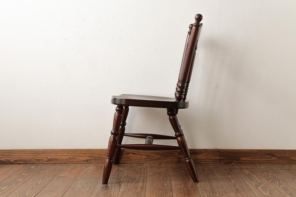 中古　松本民芸家具　16型スピンドルチェア　ゆったりと座れるダイニングチェア(板座チェア、椅子)(R-038358)