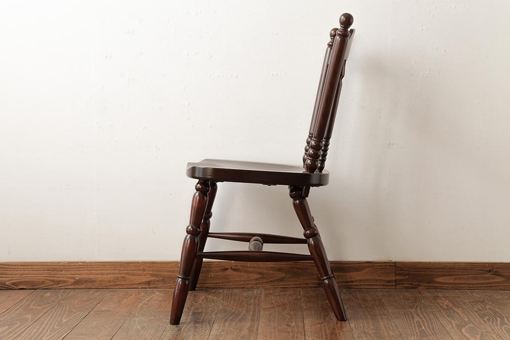 中古　松本民芸家具　16型スピンドルチェア　ゆったりと座れるダイニングチェア(板座チェア、椅子)(R-038359)