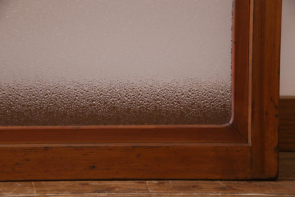 ビンテージ建具　幅狭　すりガラス　レトロガラスがアクセントのガラス戸4枚セット(引き戸)(R-038365)