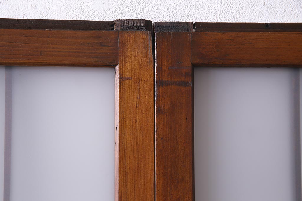 ビンテージ建具　幅狭　すりガラス　レトロガラスがアクセントのガラス戸4枚セット(引き戸)(R-038365)