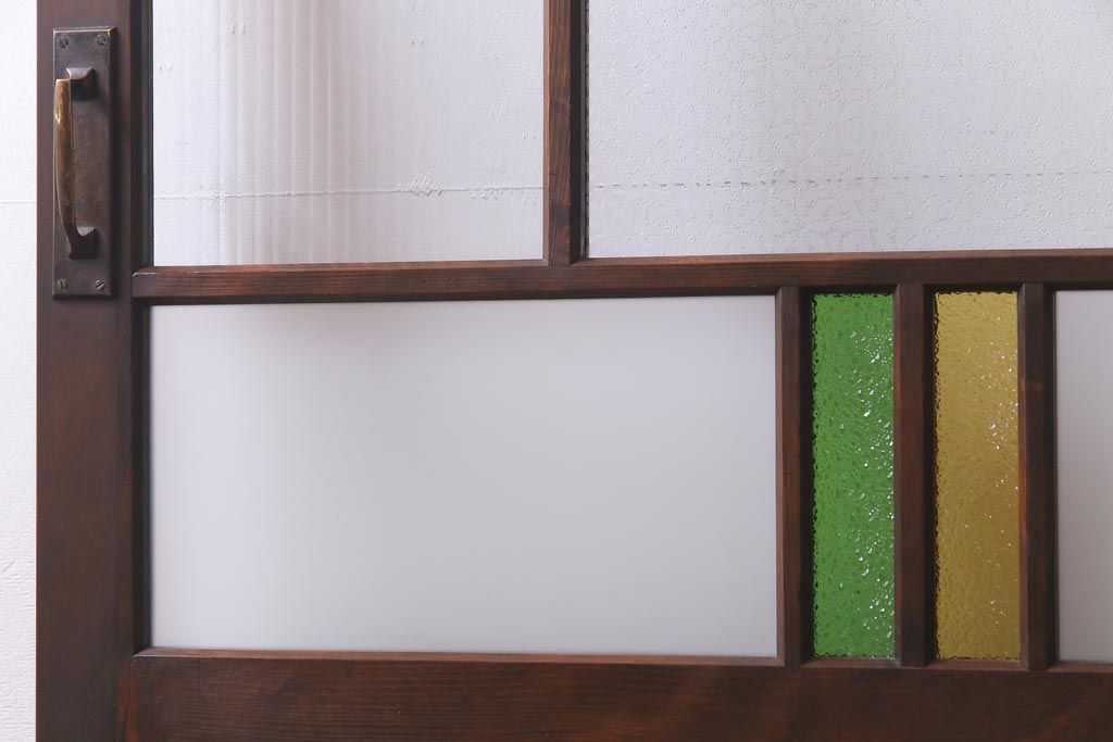 アンティーク建具　当店オリジナルガラス・当時物色ガラス入り　レトロなディスプレイとしてもおすすめのガラスドア(建具、扉、ガラス戸)(R-038370)