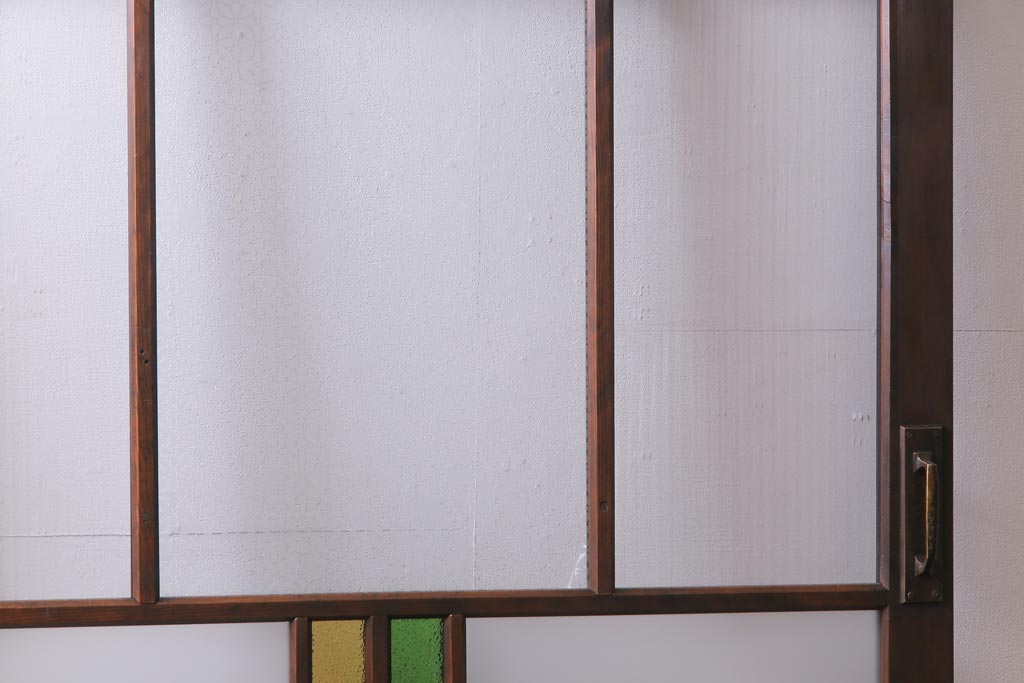 アンティーク建具　当店オリジナルガラス・当時物色ガラス入り　レトロなディスプレイとしてもおすすめのガラスドア(建具、扉、ガラス戸)(R-038370)