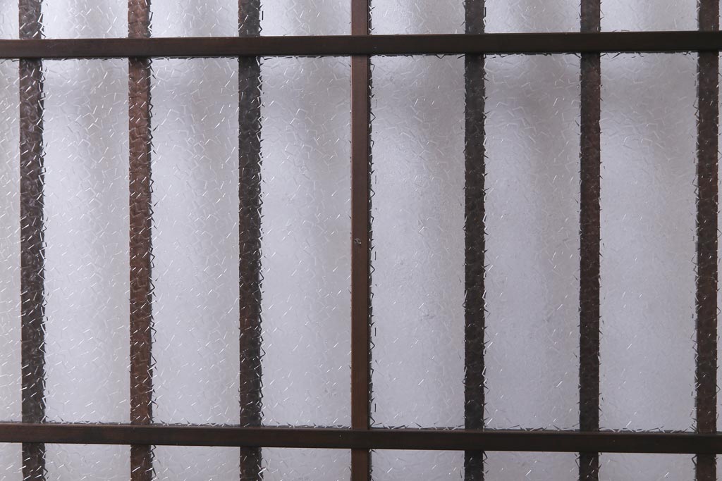 アンティーク建具　和製アンティーク　昭和初期　すりガラス　模様ガラスが目を引く格子ガラス戸2枚セット(引き戸、ガラス帯戸)(R-038374)