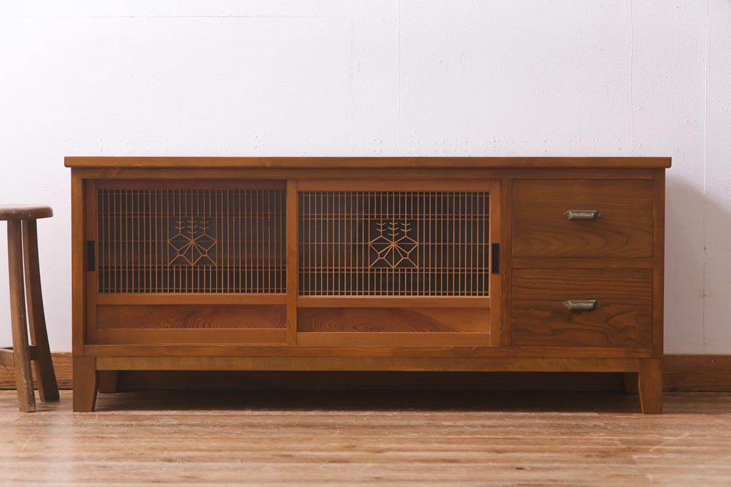 ラフジュ工房オリジナル　古建具リメイク　和の風情漂うテレビボード(ローボード、収納棚、戸棚)(R-038382)