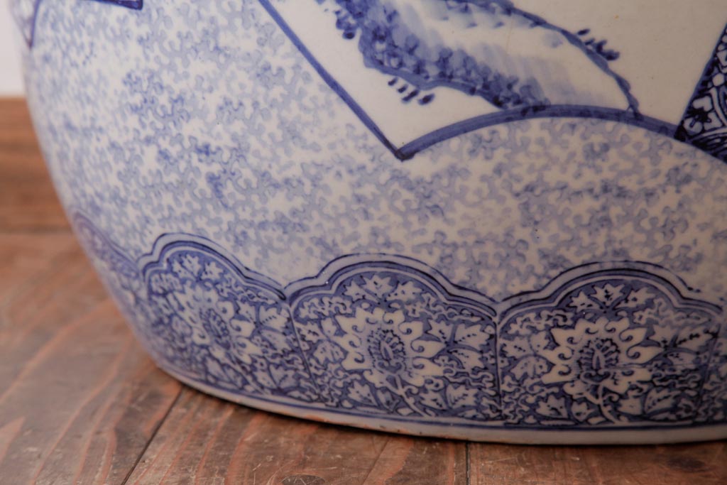 アンティーク雑貨　昭和初期　窓絵　細かな絵柄が趣深い瀬戸火鉢(R-038407)