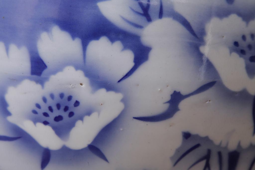 アンティーク雑貨　昭和初期　大輪の花が目を引く瀬戸火鉢(R-038408)