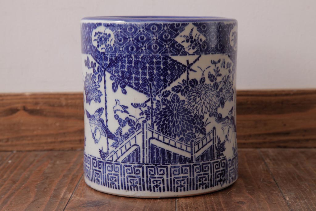 アンティーク雑貨　大正昭和初期　アジアンな雰囲気漂う瀬戸火鉢(R-038413)