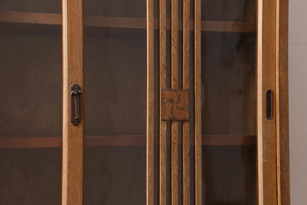 アンティーク家具　和製アンティーク　ナラ材　大正ロマン　上手物!象嵌が目を引く食器棚(収納棚、キャビネット)(R-038438)