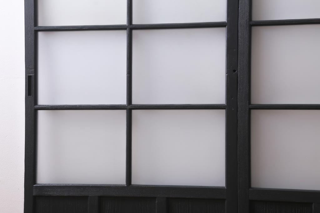 アンティーク建具　和製アンティーク　昭和初期　すりガラス入り　ダークグリーンのペイントがシックな雰囲気のガラス戸2枚セット(引き戸、建具)(R-038450)