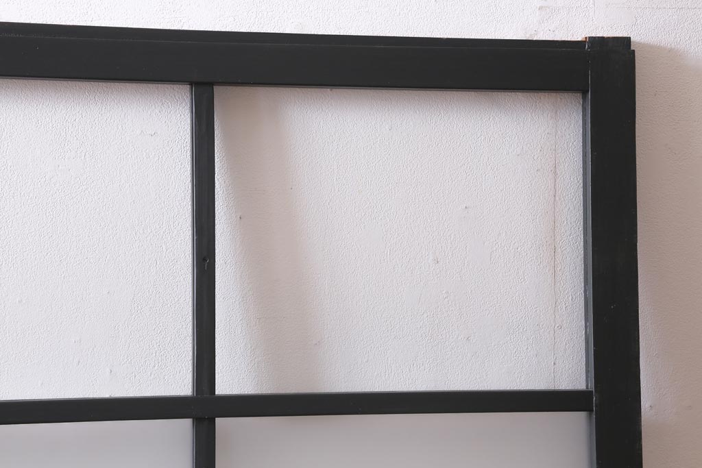 アンティーク建具　和製アンティーク　昭和初期　すりガラス入り　ダークグリーンのペイントがシックな雰囲気のガラス戸2枚セット(引き戸、建具)(R-038450)