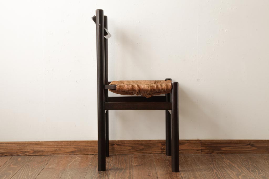 ビンテージ家具　松本民芸家具風　ラッシ座面が優しい雰囲気のダイニングチェア(ラッシチェア、椅子)(R-038454)