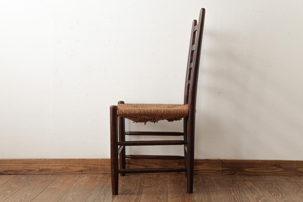 中古　松本民芸家具　#63型　ラダーバックのラッシチェア(ダイニングチェア、椅子)(定価約11万円)(R-038456)