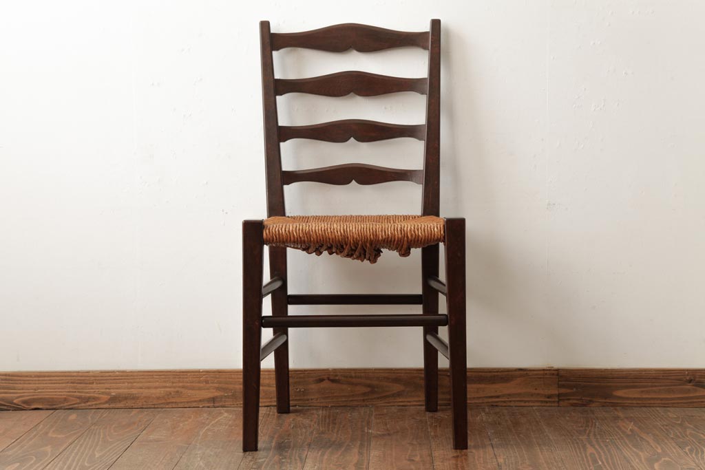 中古　松本民芸家具　#63型　ラダーバックのラッシチェア(ダイニングチェア、椅子)(定価約11万円)(R-038457)