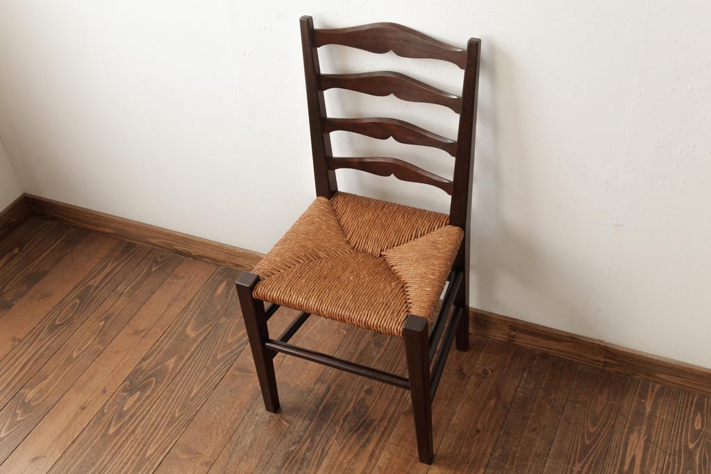 中古　松本民芸家具　#63型　ラダーバックのラッシチェア(ダイニングチェア、椅子)(定価約11万円)(R-038457)