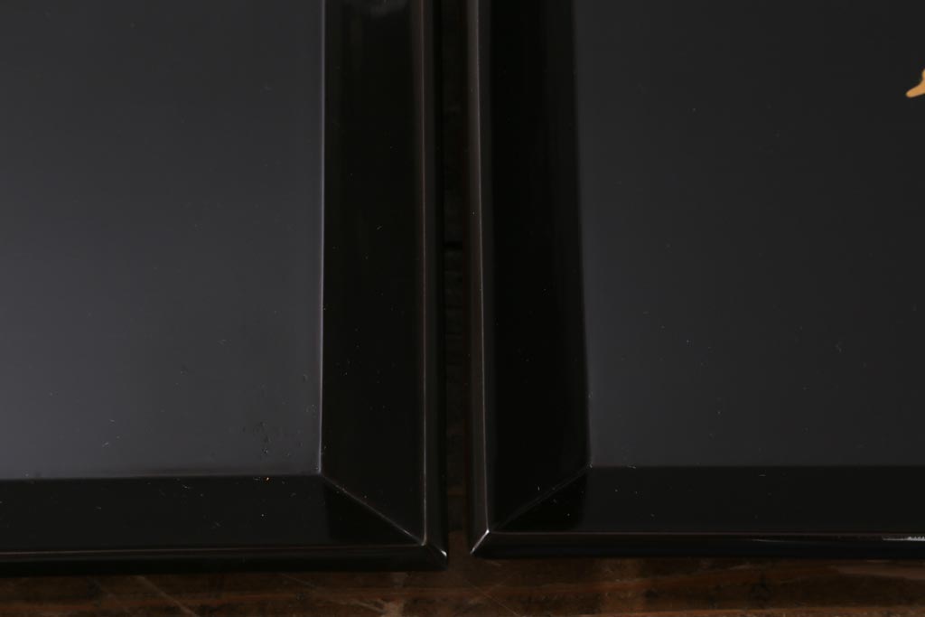 和製アンティーク　アンティーク雑貨　和の風情漂う蒔絵木製お盆5枚セット(お膳、トレー)(R-038466)