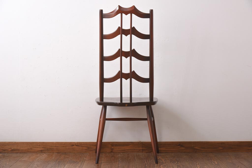 ヴィンテージ家具　イギリスビンテージ　ERCOL(アーコール)　希少!洗練された佇まいのラダーバックチェア(ダイニングチェア、椅子)(R-038472)