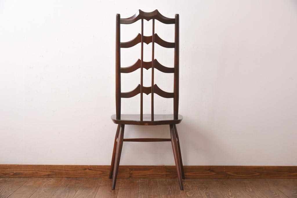 ヴィンテージ家具　イギリスビンテージ　ERCOL(アーコール)　希少!洗練された佇まいのラダーバックチェア(ダイニングチェア、椅子)(R-038474)