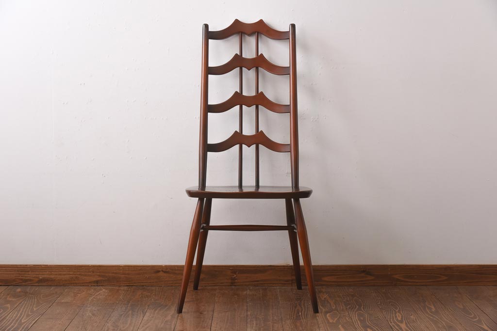 ヴィンテージ家具　イギリスビンテージ　ERCOL(アーコール)　希少!洗練された佇まいのラダーバックチェア(ダイニングチェア、椅子)(R-038475)