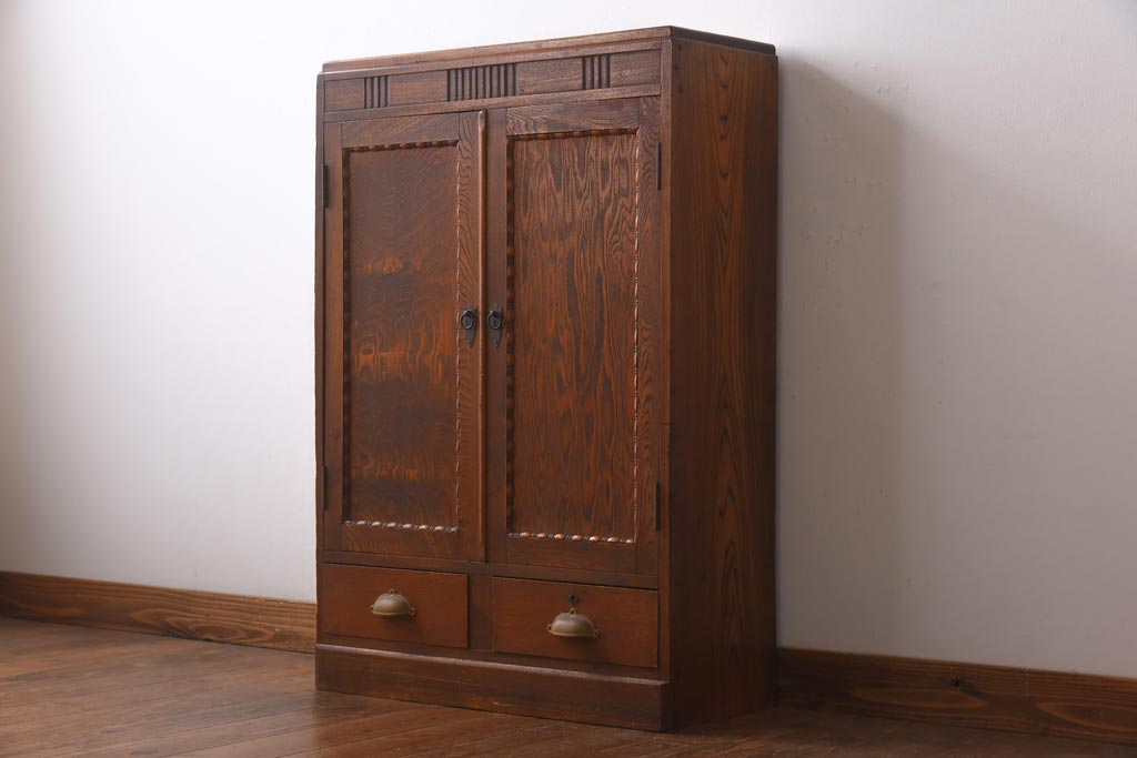 アンティーク家具　和製アンティーク　昭和レトロ　独特の木目が楽しめる古い本箱(収納棚、ブックケース)(R-038482)