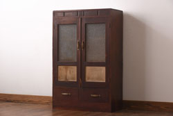 アンティーク家具　和製アンティーク　ダイヤガラス　レトロな雰囲気が味のある古い本箱(収納棚、ブックケース)(R-038483)