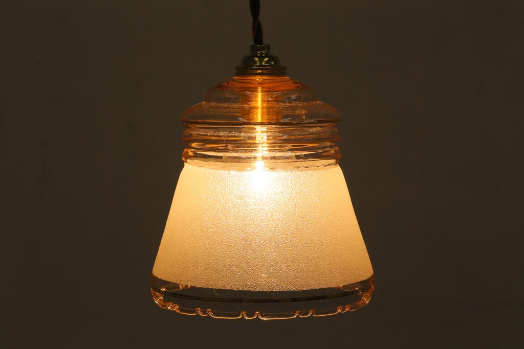 アンティーク照明　フランスアンティーク　柔らかなピンク色のペンダントライト(天井照明、吊り下げ照明)(R-038504)