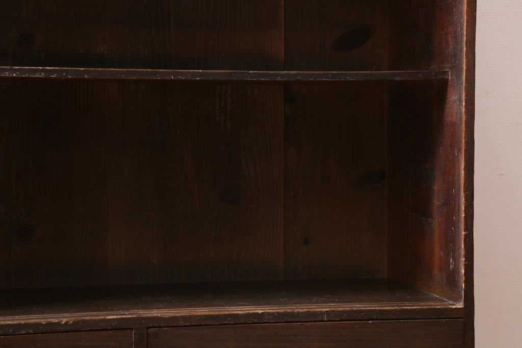 アンティーク家具　大正昭和初期　引き出し4杯付きの趣あるオープンラック(本棚、収納棚、ブックシェルフ)(R-038547)