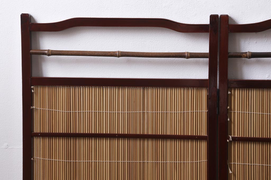 ビンテージ家具　和製ビンテージ 　昭和中期　すだれが涼やかな印象の四連折り畳み式パーテーション(衝立、仕切り)(R-038555)