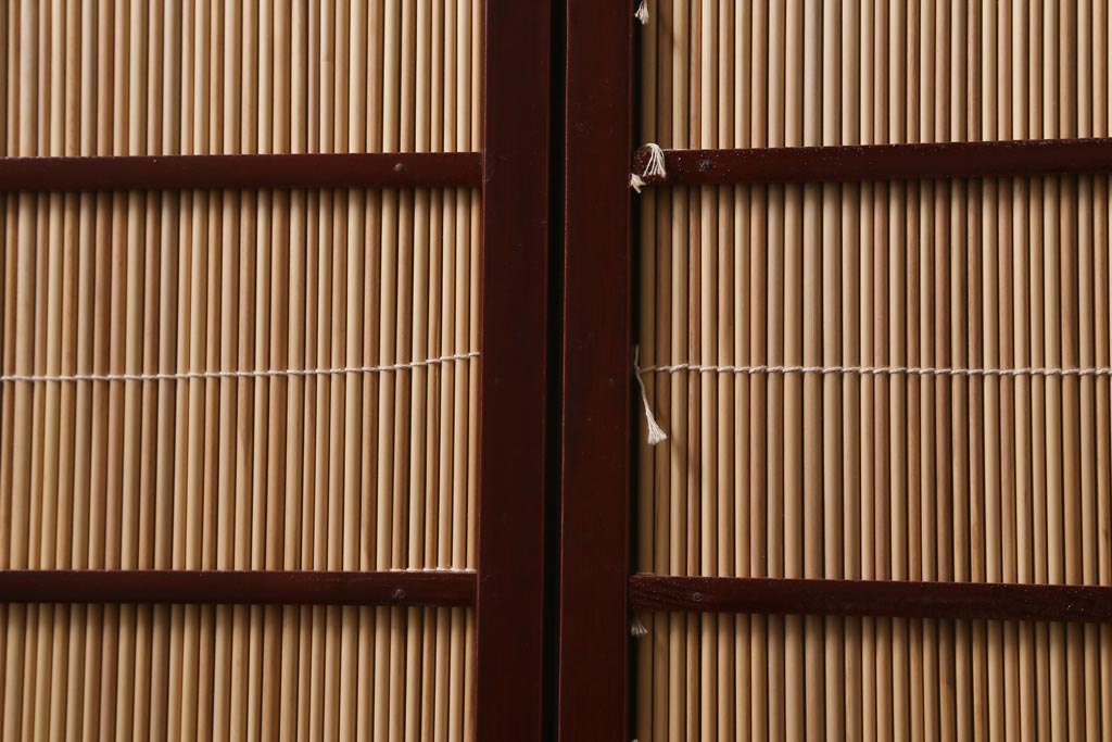 ビンテージ家具　和製ビンテージ 　昭和中期　すだれが涼やかな印象の四連折り畳み式パーテーション(衝立、仕切り)(R-038555)