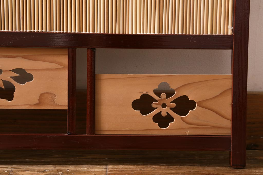 ビンテージ家具　和製ビンテージ 　昭和中期　すだれが涼やかな印象の四連折り畳み式パーテーション(衝立、仕切り)(R-038555)
