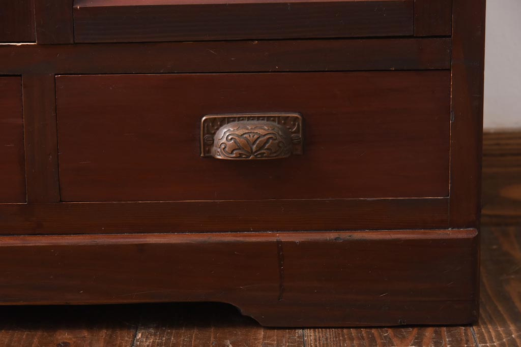 アンティーク家具　和製アンティーク　昭和初期　直線的なデザインが目を引くブックケース(本箱、収納棚)(R-038558)