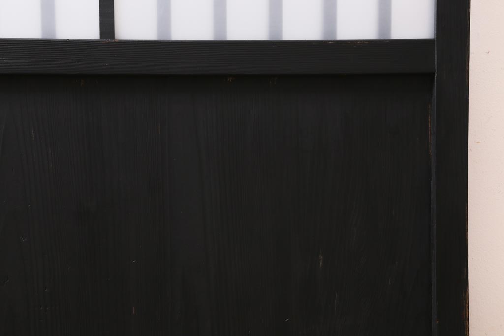 アンティーク建具　和製アンティーク　昭和中期　すりガラス入り　ブラックペイントがシックなガラス戸1枚(引き戸、建具)(R-038567)