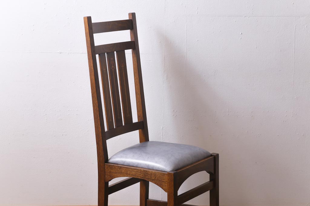 中古　アメリカ　Stickley(スティックレー、スティックレイ)社　象嵌入り　ミッションスタイル　サイドチェア(椅子、ダイニングチェア)(R-038608)